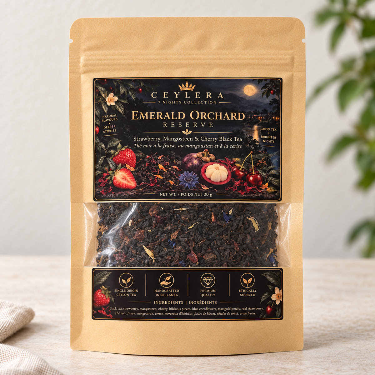 CEYLERA Emerald Orchard Reserve 30 g tea pouch, front view