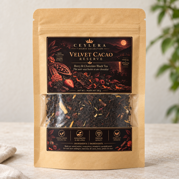 CEYLERA Velvet Cacao Reserve 30 g tea pouch, front view