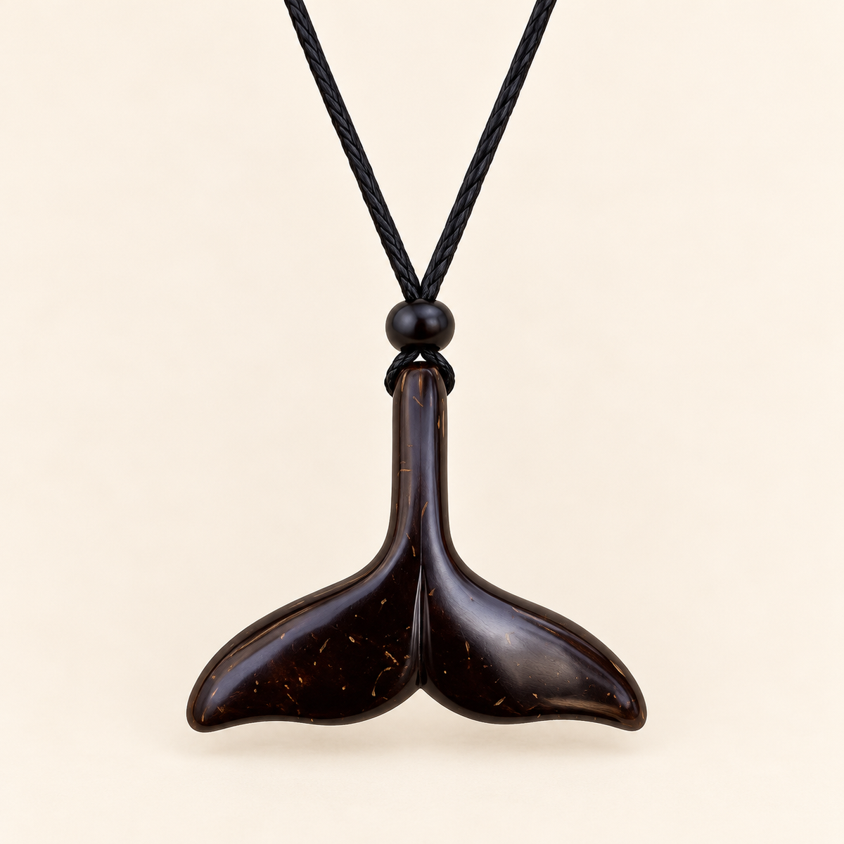 Whale Tail Coconut Shell Pendant Necklace, studio product view