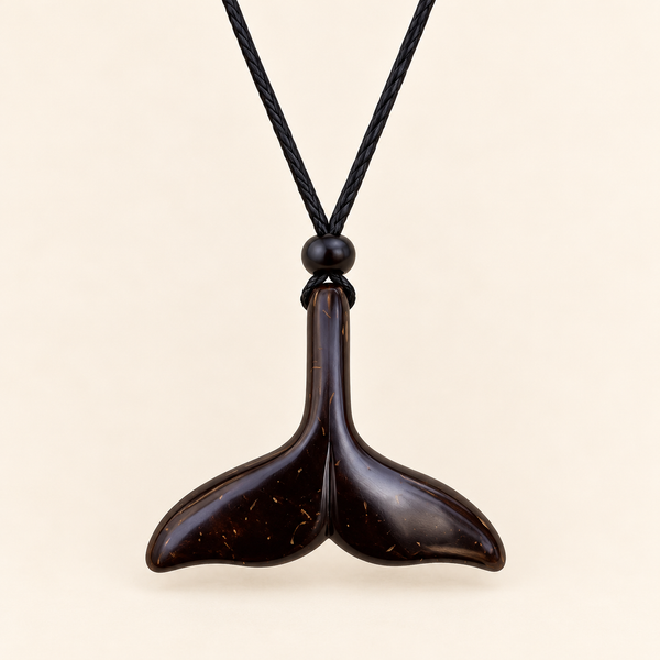 Whale Tail Coconut Shell Pendant Necklace, studio product view